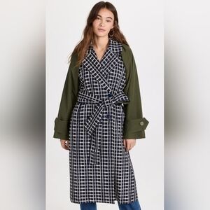 Tanya Taylor NWT Lotta Coat Size M Trench Coat Green/Blue